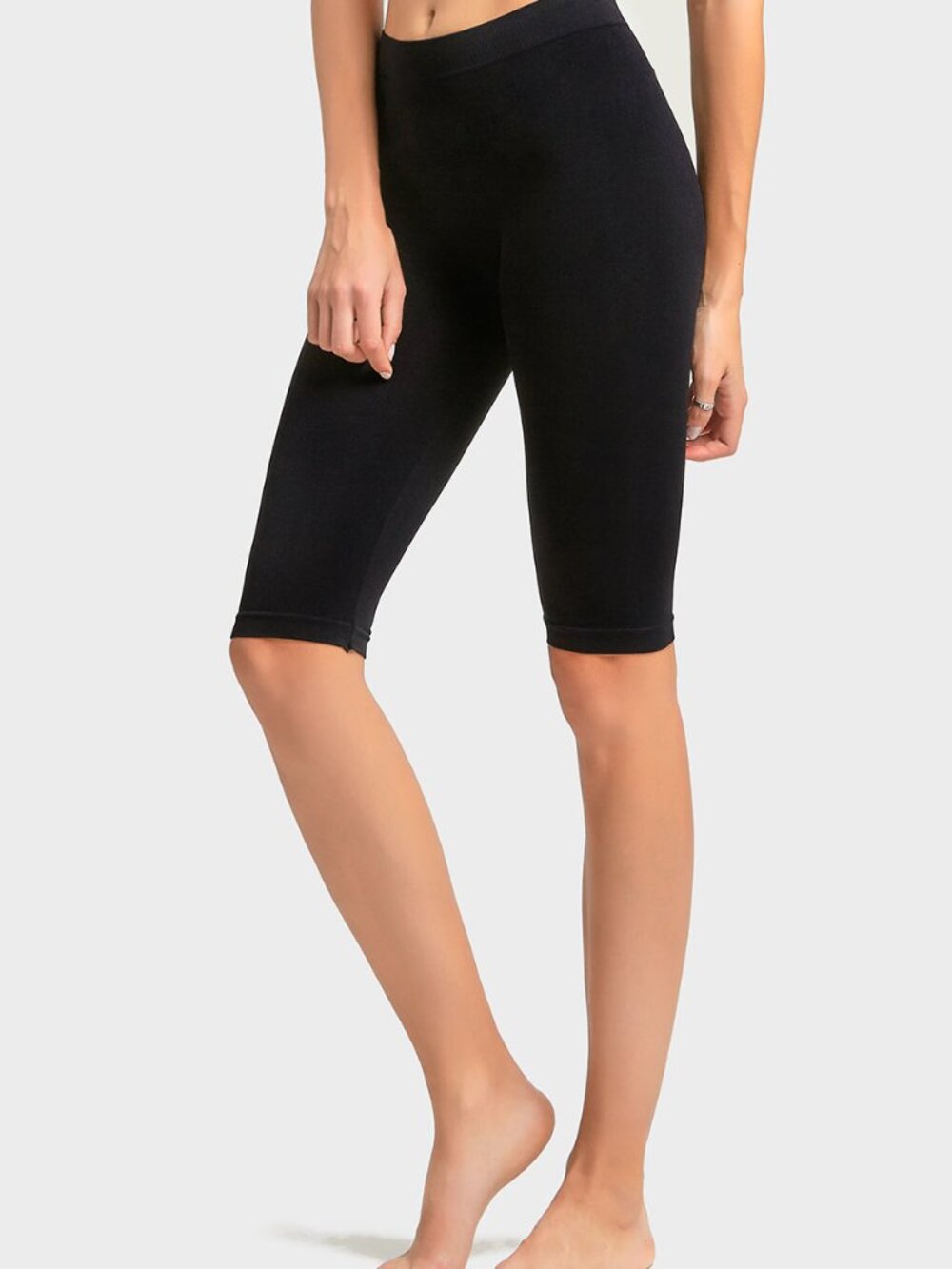 $5 SALE Women's Seamless Nylon Blend 19" Leggings Unlined EX005 Black